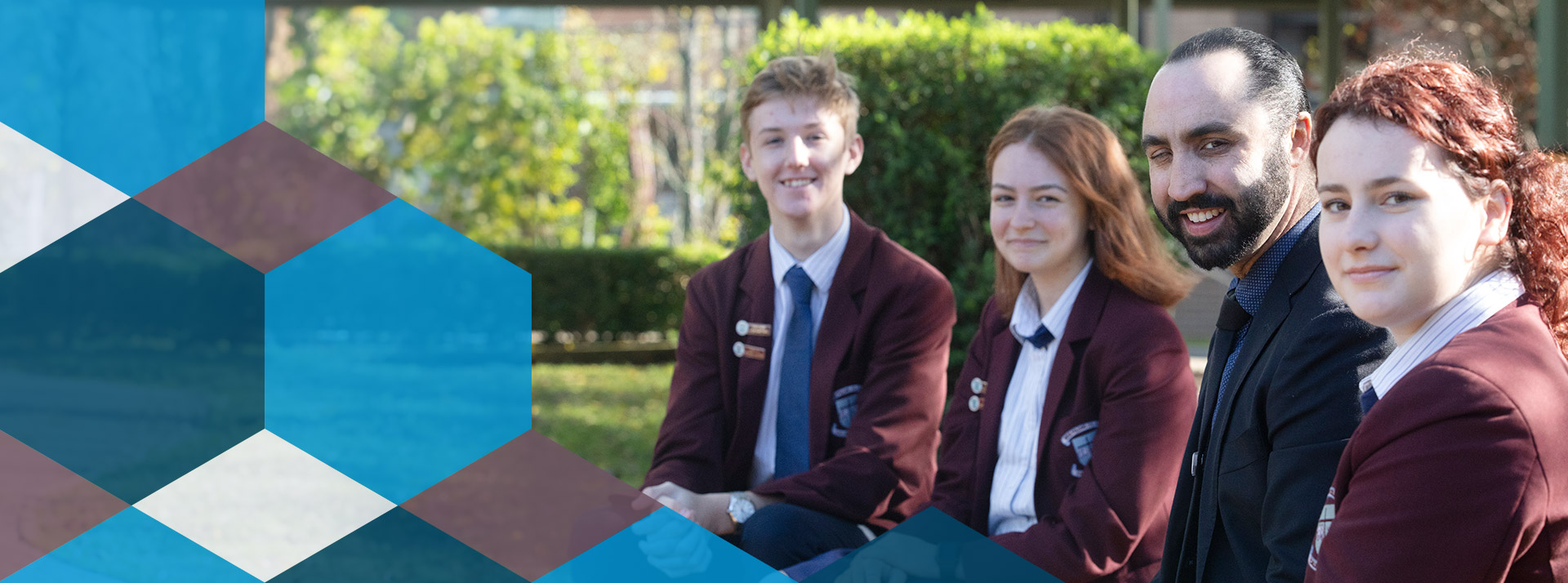 Teacher with welcoming students at Bede Polding Catholic College Sth Windsor