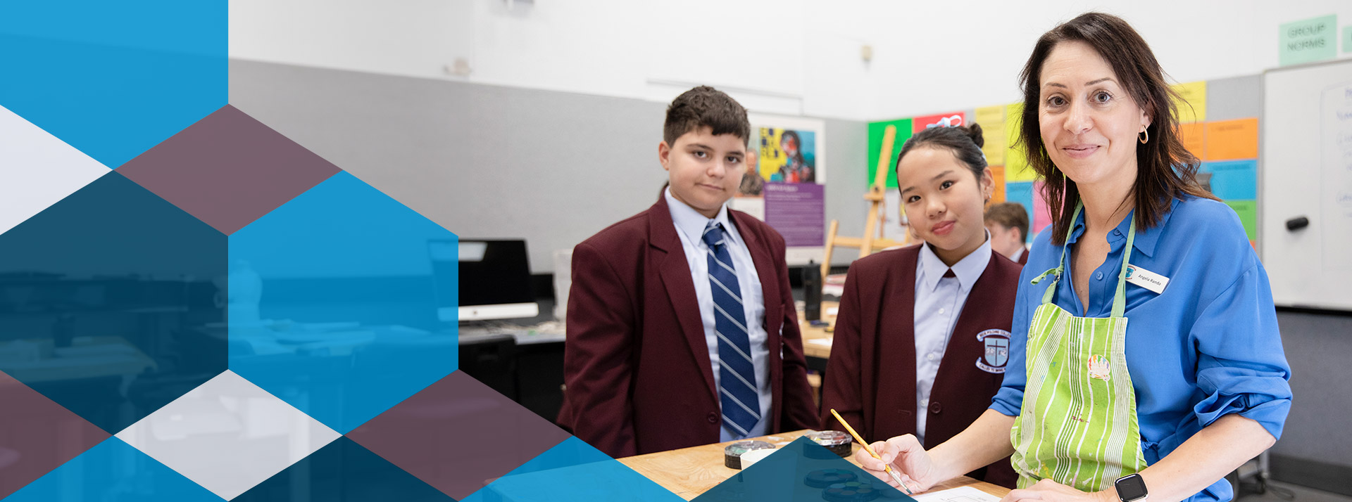 Art teacher with students at Bede Polding Catholic College Sth Windsor