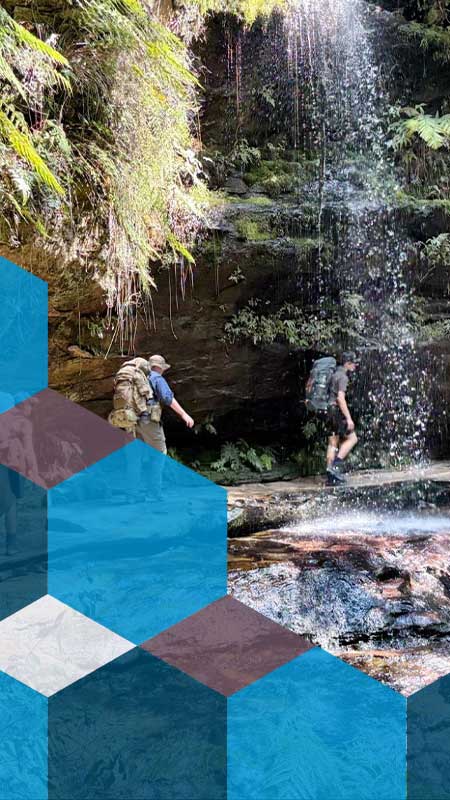 Bede Polding Duke of Ed students crossing under a waterfall