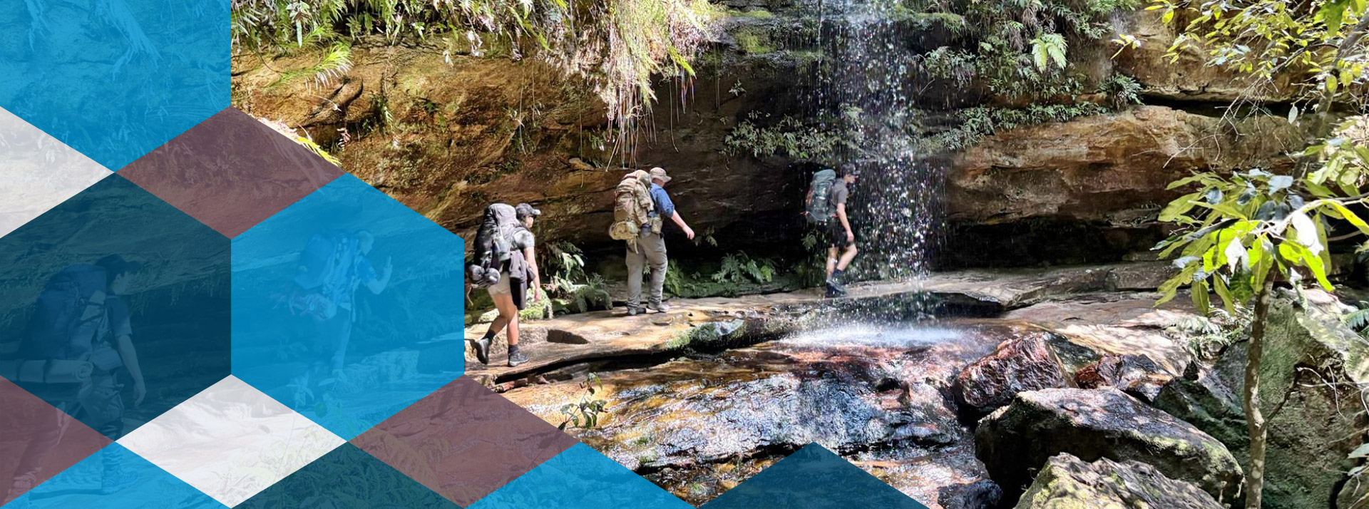 Bede Polding Duke of Ed students crossing under a waterfall