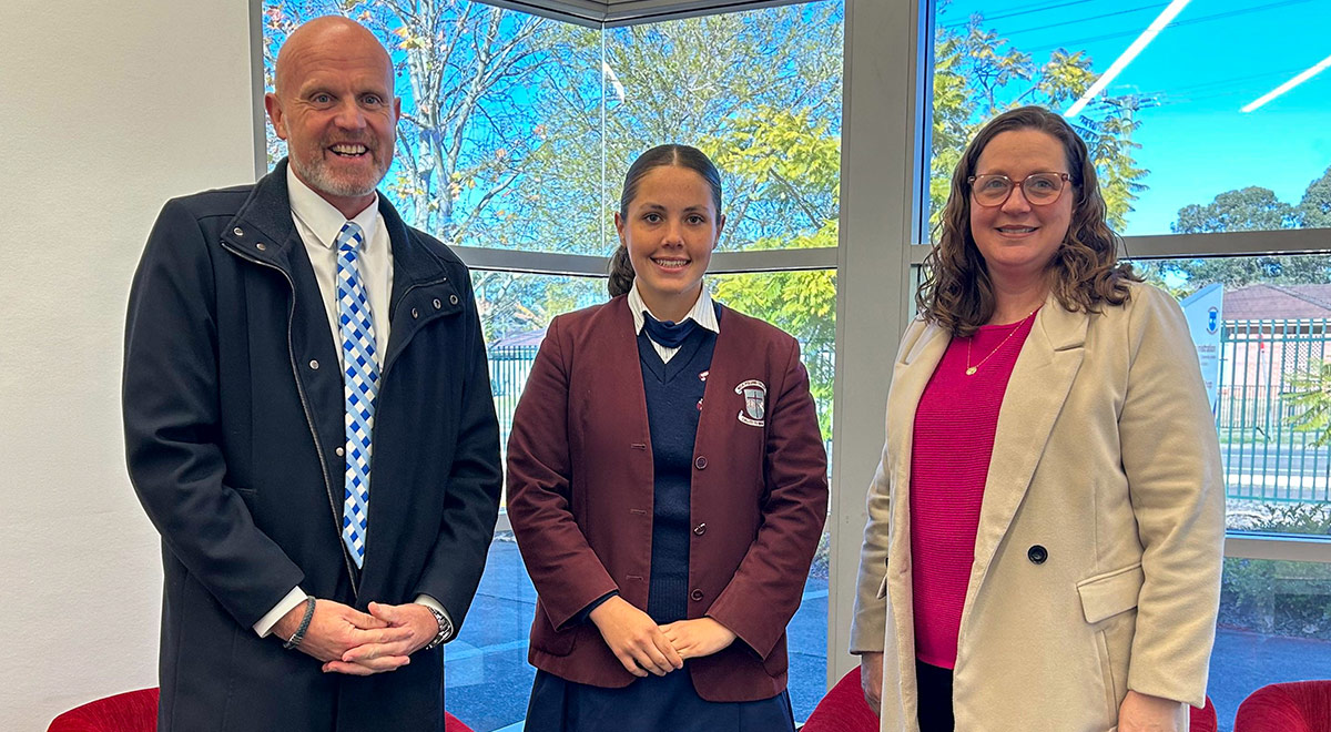 Olivia with Mark Compton, Bede Polding College Principal and Claire Claxton, TAS/VET Teacher